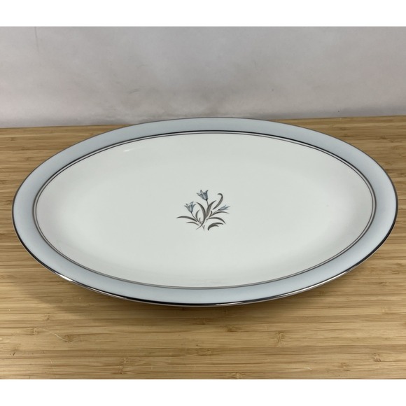 Noritake Other - Noritake Bluebell 5558 16" Oval Serving Platter Japan Blue Rim Platinum